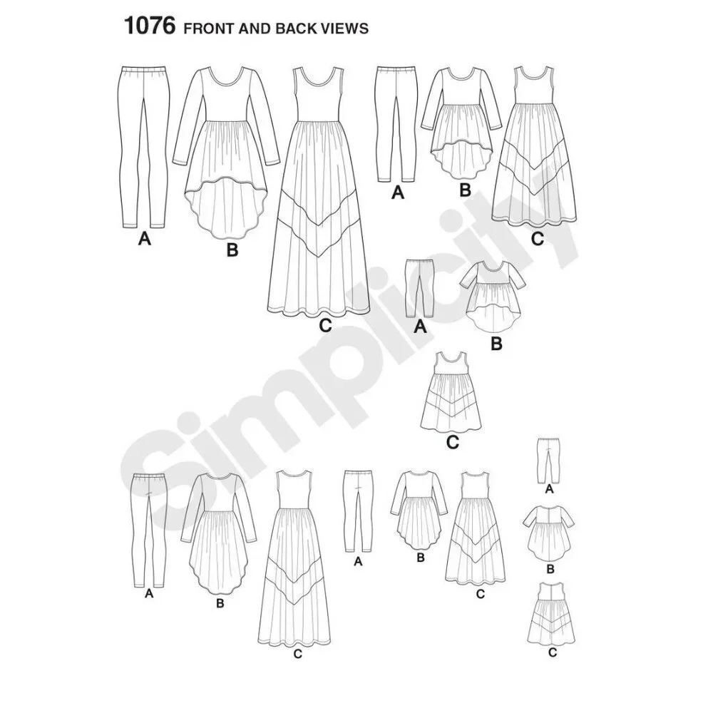 Simplicity Sewing Pattern 1076 0285 Knit Leggings Dress Tunic Girls‎ Adult